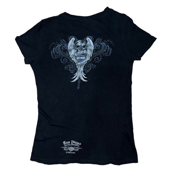 Harley Davidson Skull Angel San Diego California Motorcycle T-Shirt Black V-Neck - Picture 13 of 16